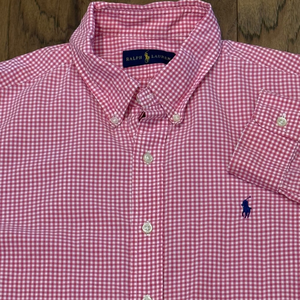 Ralph Lauren Mens XL Pink White Gingham Check Button Down Cotton Shirt LS